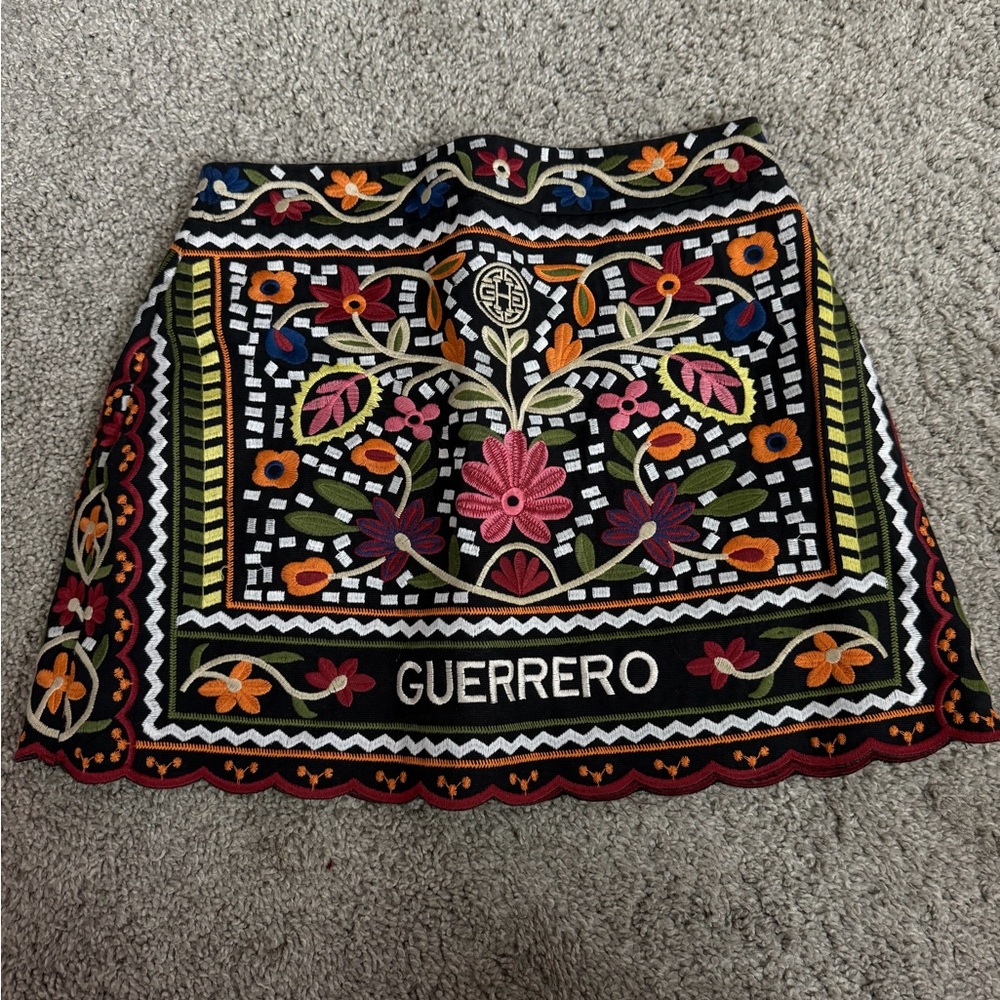 Floral Embroidered Mini Skirt - Multicolor